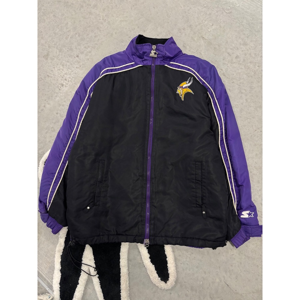 Vintage Starter NFL Minnesota Vikings Puffer Jacket Purple Black XL XL/TG